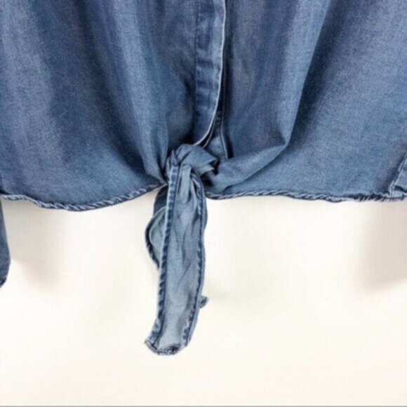 Harper Chambray Long Sleeve Tie Blue Shirt Size Medium - Picture 6 of 8
